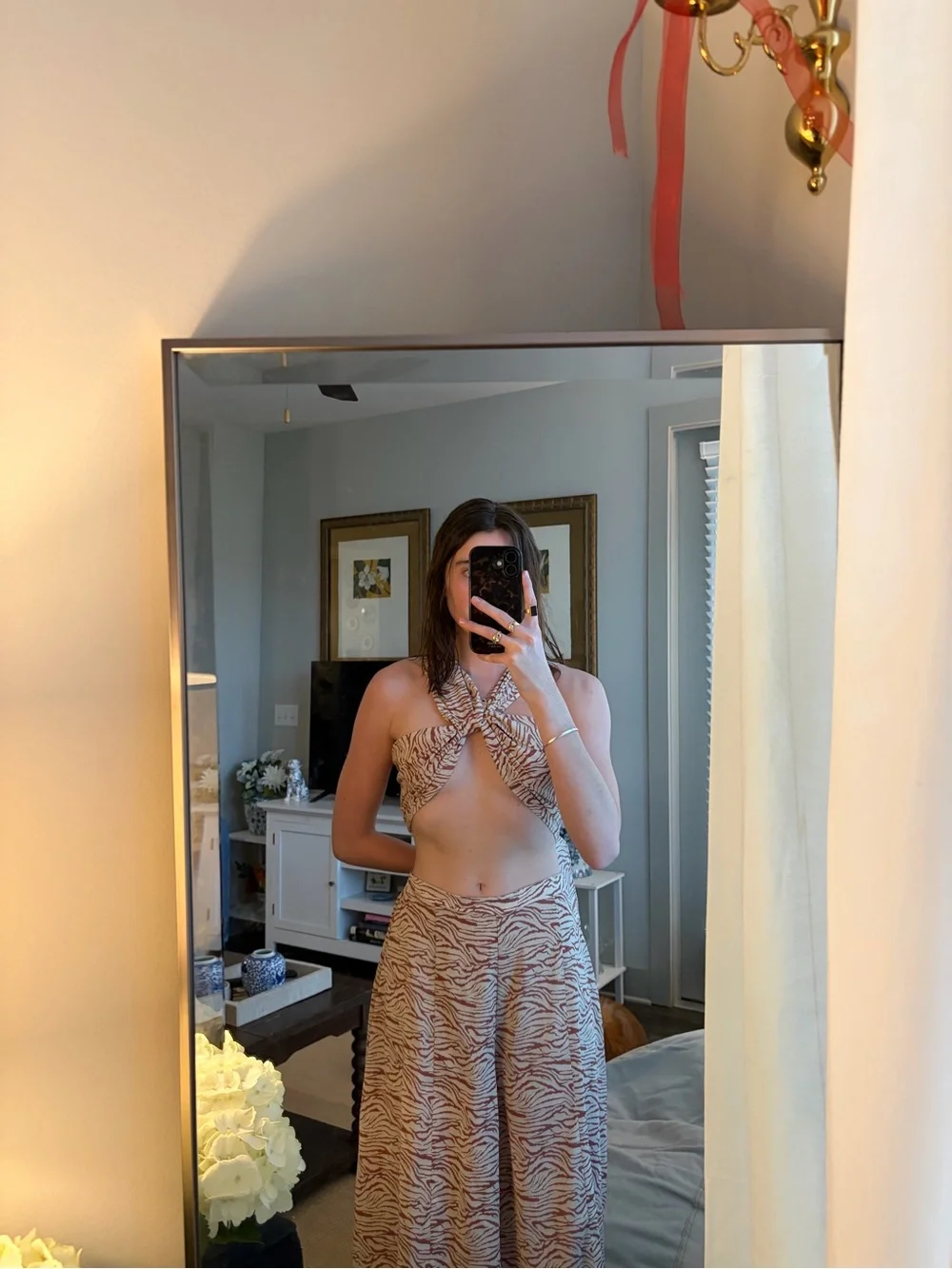 Zebra Print Matching Set with Pants and Multi-Way Top